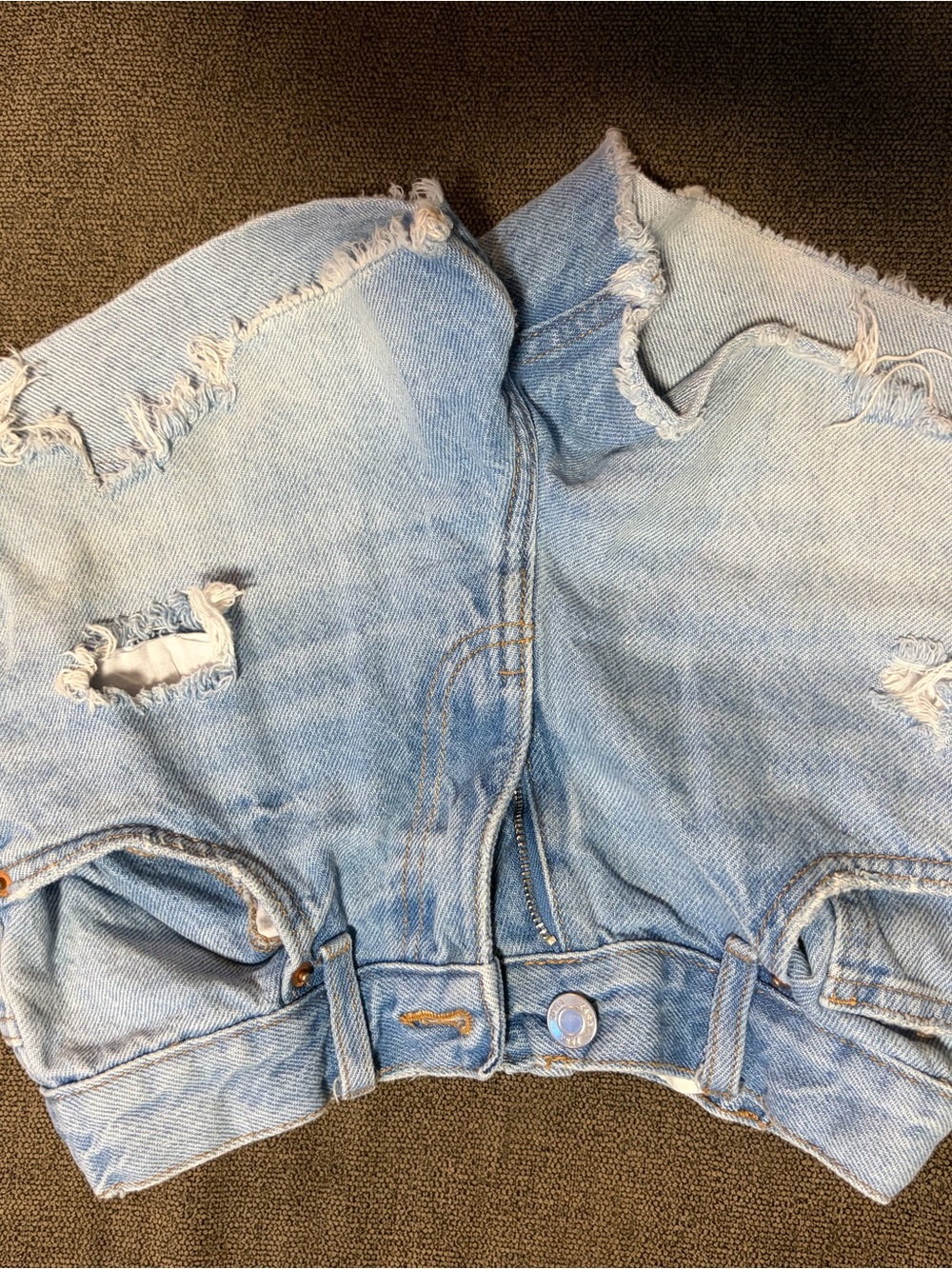 Zara Light Blue Distressed Denim Shorts